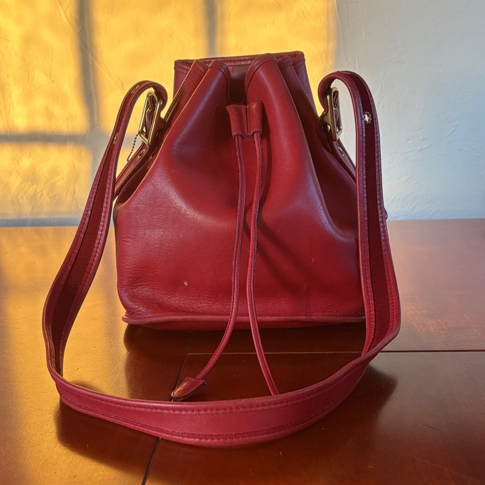 Vintage Coach Red Leather Bucket Bag